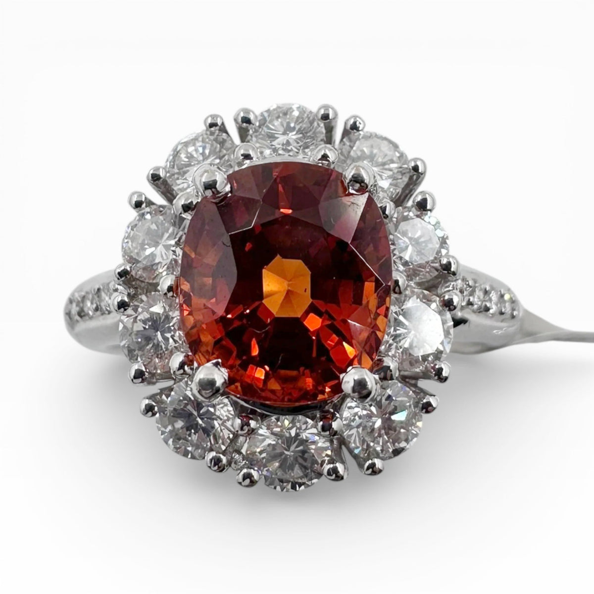 18K White Gold Ring with Oval Imperial Topaz and Natural Diamonds. (Size 7.00)
