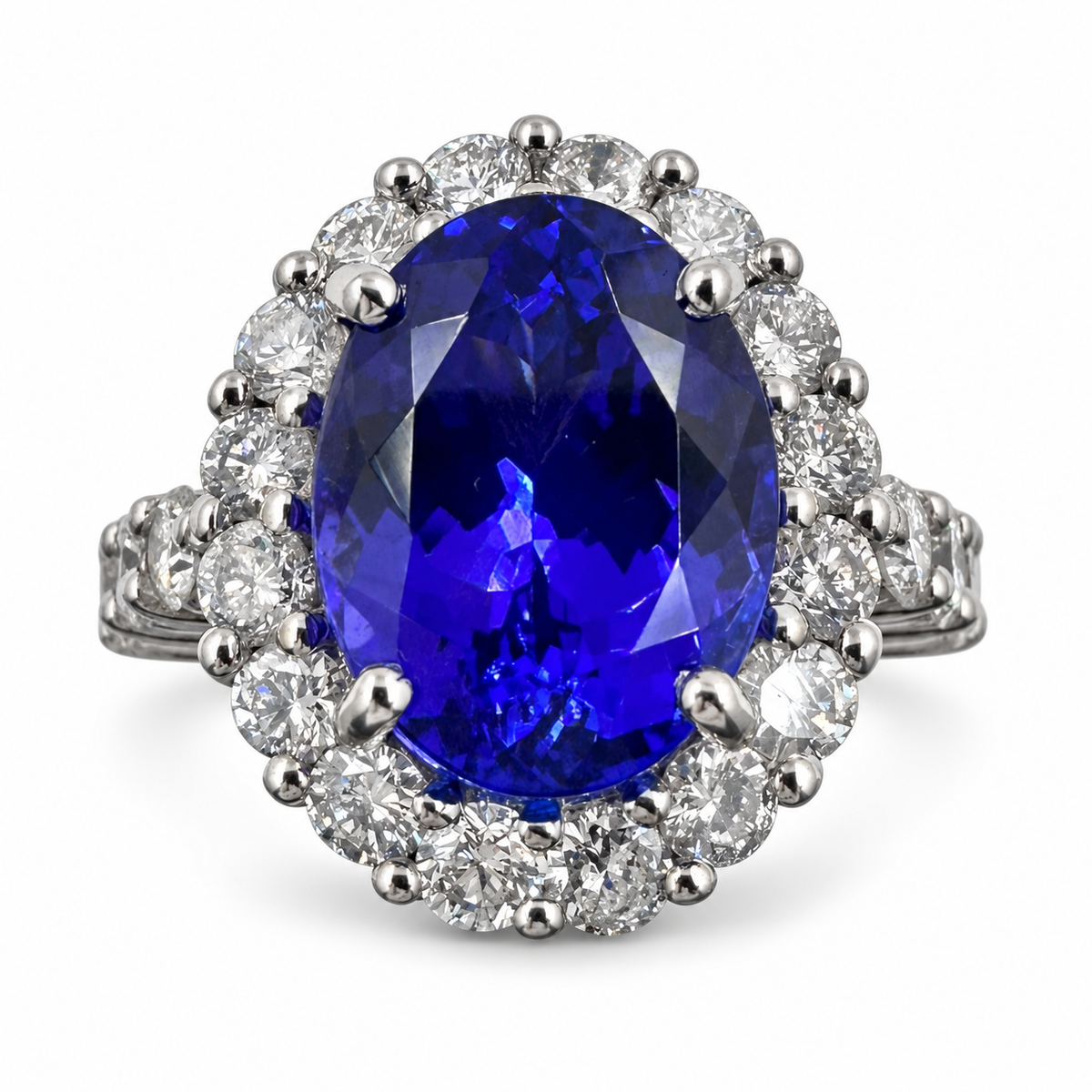 14K White Gold Ring with 7.28Ct. Tanzanite and Diamonds 2.15 Ct. (Size 6.50)