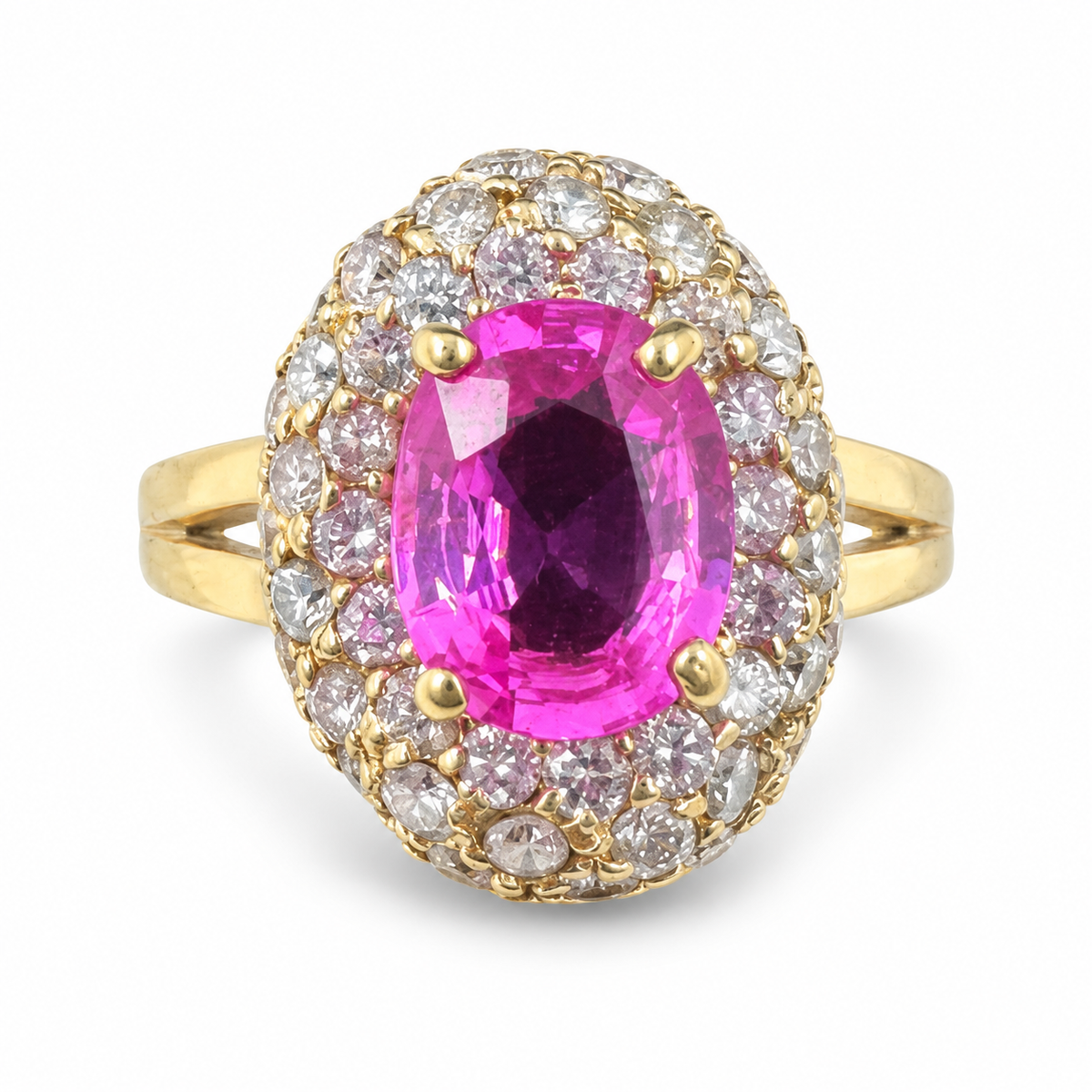 14K Yellow Gold Ring with 1.50 Ct. Pink Sapphire and Diamonds. (Size 6.25)