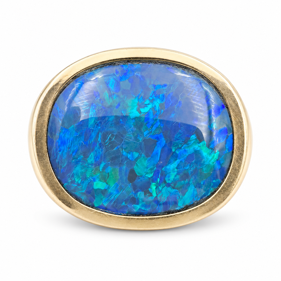 14K Yellow Gold Ring with Australian Opal. (Size 8.50)