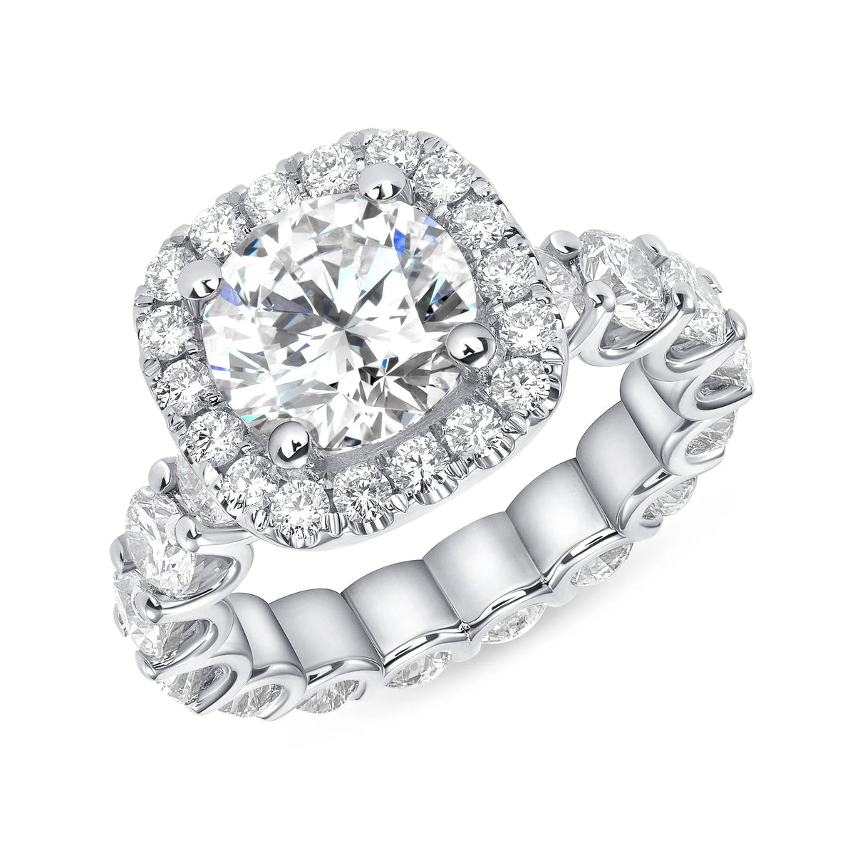 14K Round Cut Natural Diamond Halo Engagement Eternity Ring. (GIA Certified)