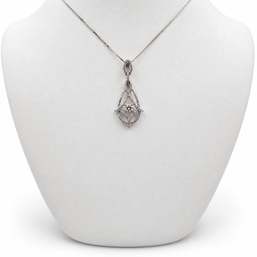 14k White Gold Drop Pendant with Diamonds and 15" Necklace.