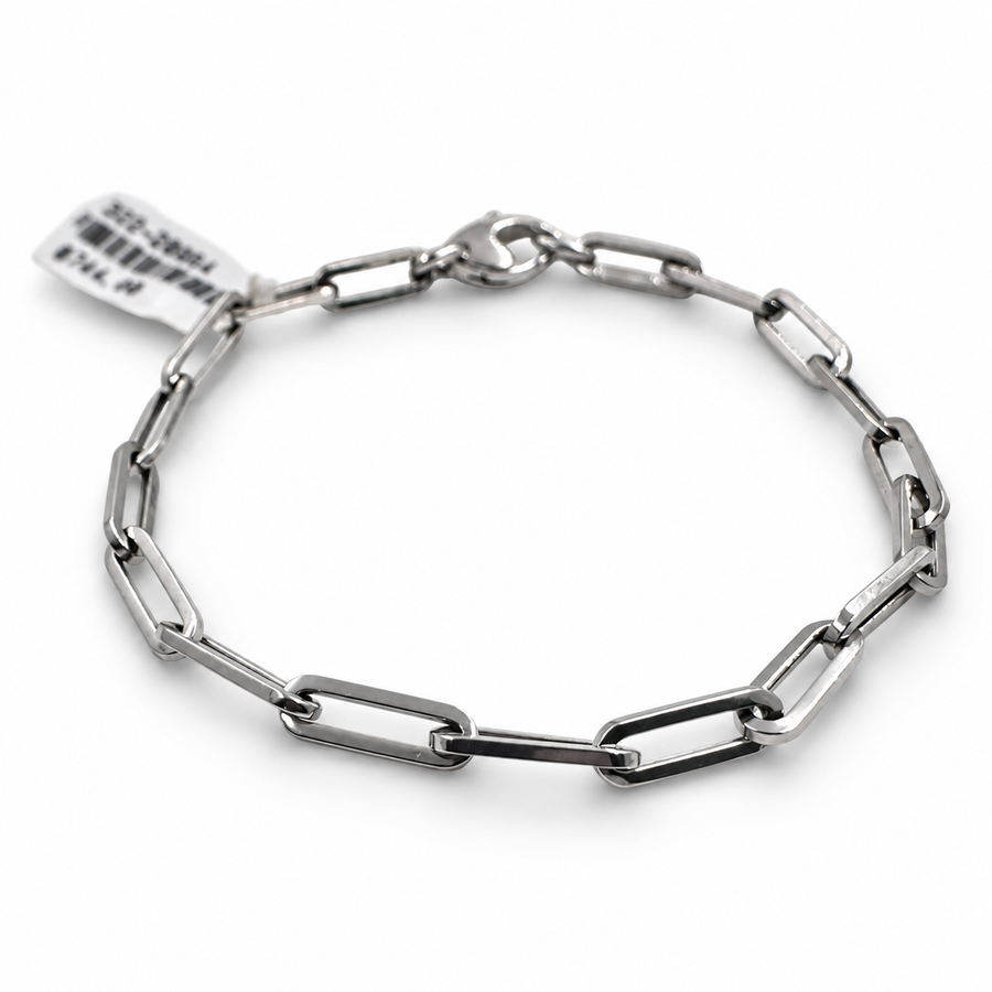 14k White Gold Paper Clip 7.00" Bracelet. (New)