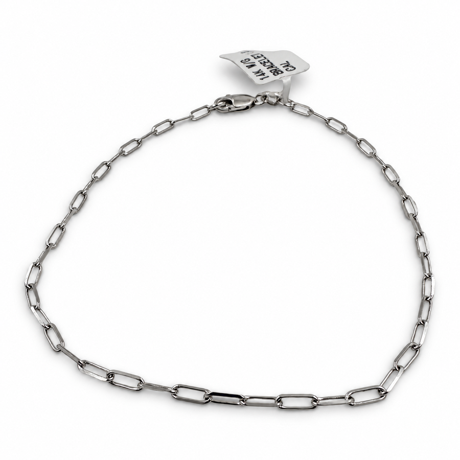 14k White Gold Paper Clip 7.25" Bracelet. (New)