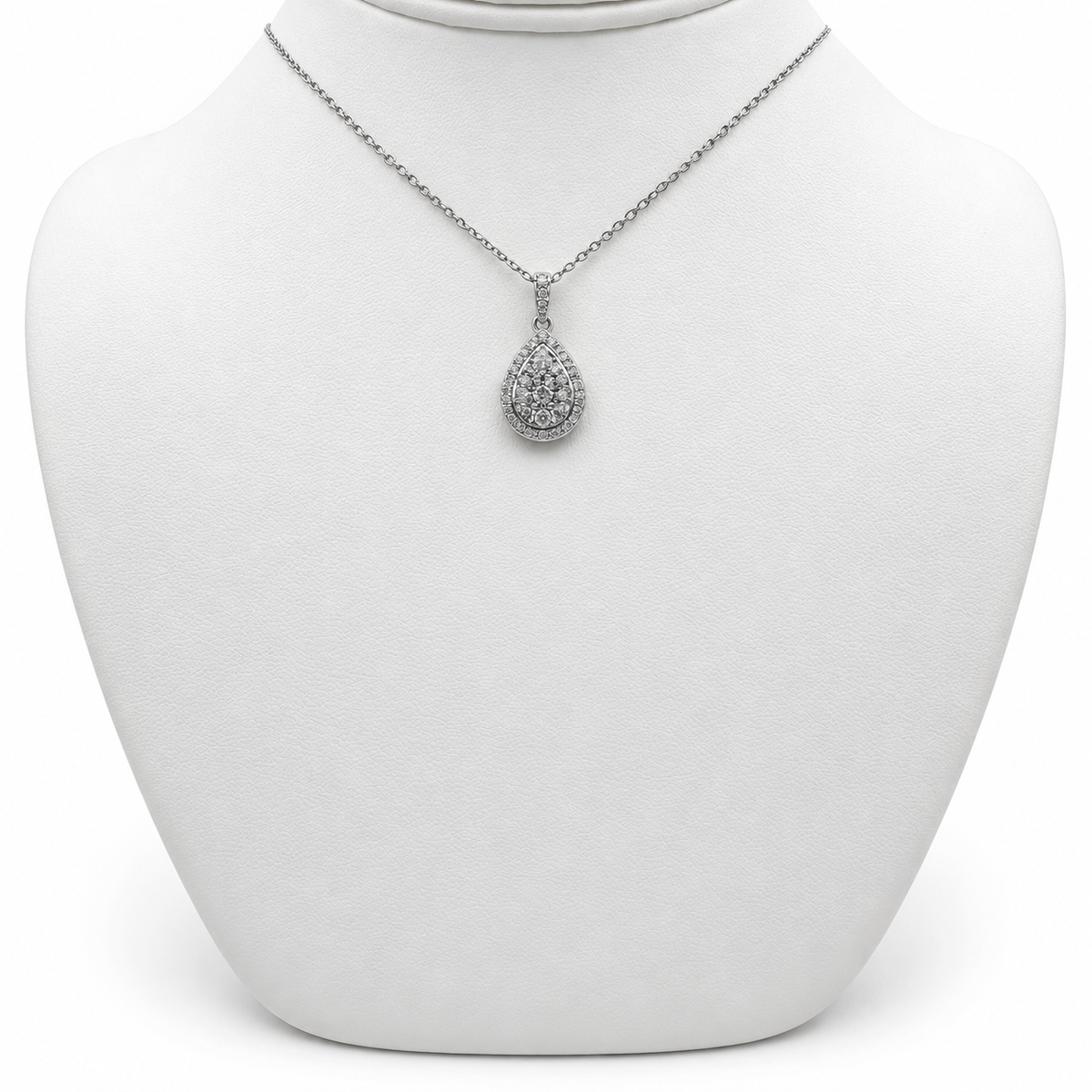14k White Gold Pear Shape Pendant with Diamonds and 15" Necklace.