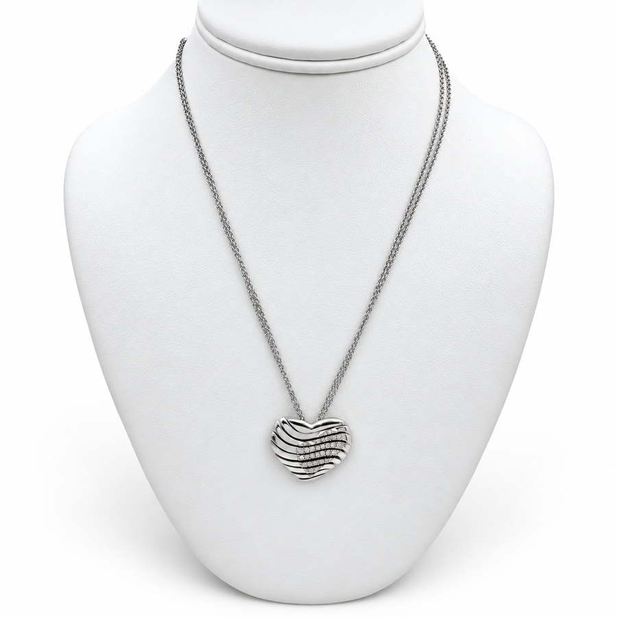 18k White Gold Heart Pendant with 33 Diamonds and 16" Necklace.