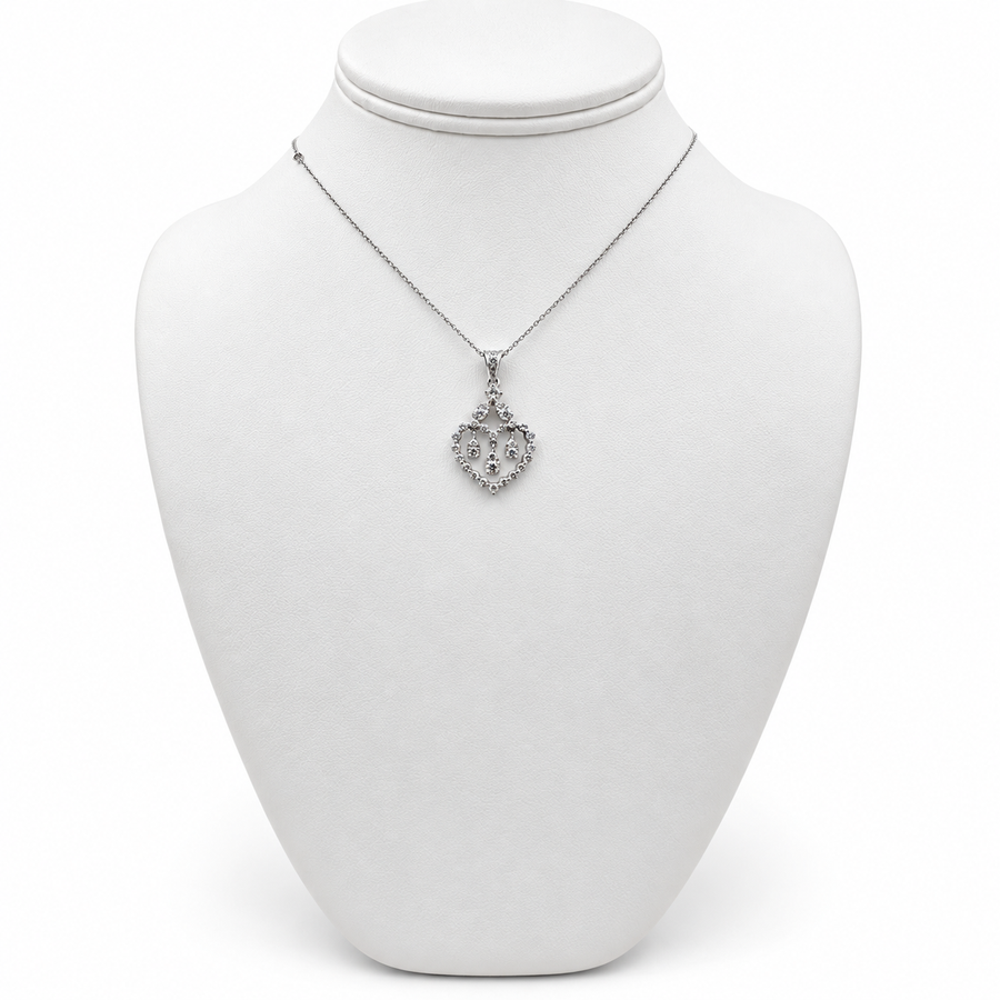 18k White Gold Heart Pendant with Diamonds and 17" Necklace.