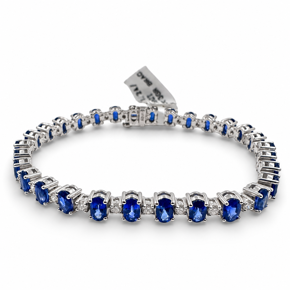 18k White Gold with Sapphires 9.86 Carat and 6.75" Bracelet. (New)