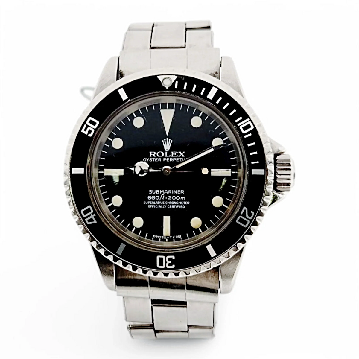 1970 Men's Rolex 40mm Vintage Submariner Stainless Steel Watch with Black Dial and Fluted Bezel. (Pre-Owned 5513)