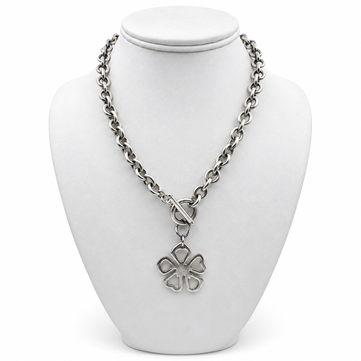 Tiffany & Co. Flower Charm Sterling Silver with Rolo Chain 16" Necklace. (Pre-Owned)