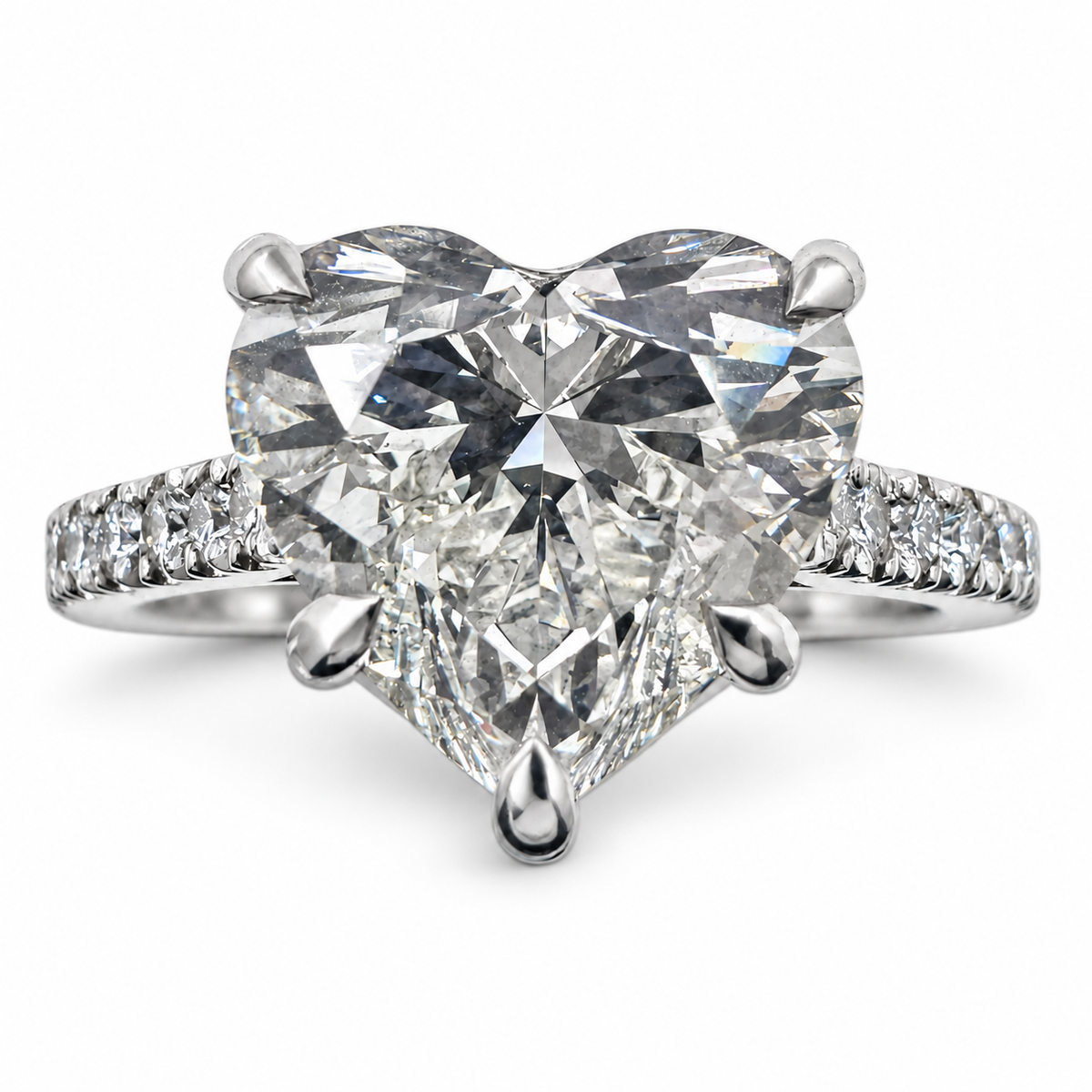 14k White Gold Ring with 3.05Ct. Lab Grown Heart Shaped Diamond With Side Diamonds 0.20 Ct. (Size 6.50)