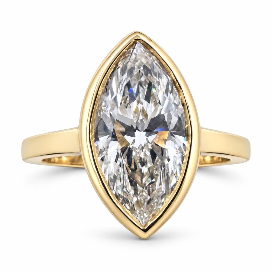 14k Yellow Gold Solitaire Ring with 2.08Ct. Lab Grown Marquise Diamond. (Size 6.50)
