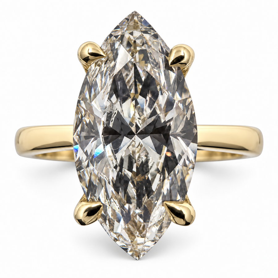 14k Yellow Gold Solitaire Ring with 3.05Ct. Lab Grown Marquise Diamond. (Size 6.50)