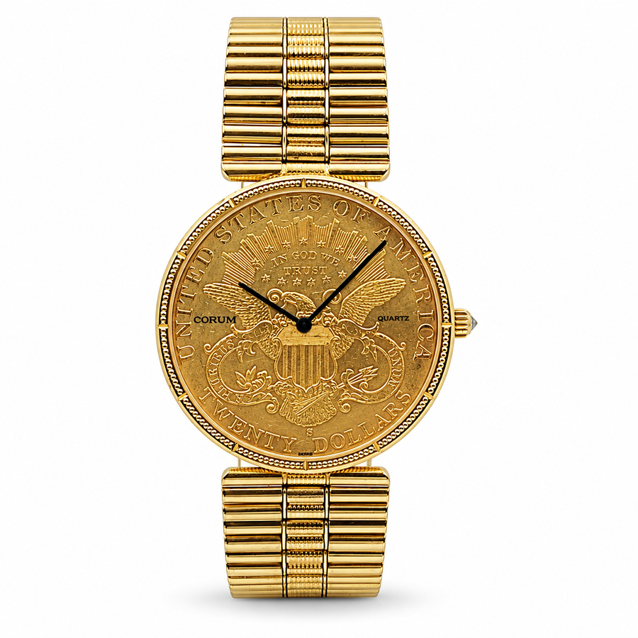*Corum 35mm American Twenty Dollars Double Eagle 22K Yellow Gold Coin Watch with 18K Yellow Gold Band and Bezel. (Pre-Owned 1893)