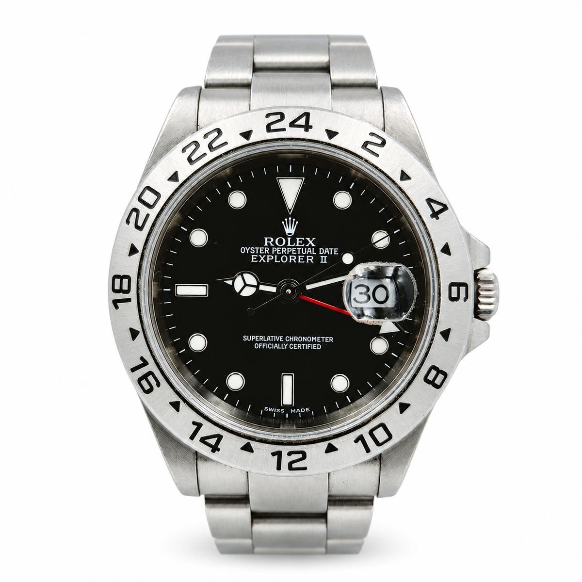 *2002 Men's Rolex 40mm Explorer II Stainless Steel Watch with Oyster Band and Black Dial. (Pre-Owned 16570)