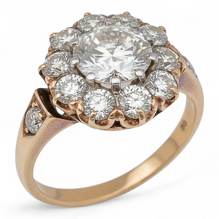 Estate Jewelry 14K Rose Gold Ring with 1.20 Ct. Round Old Miners Center Diamond. (Size 5.0)