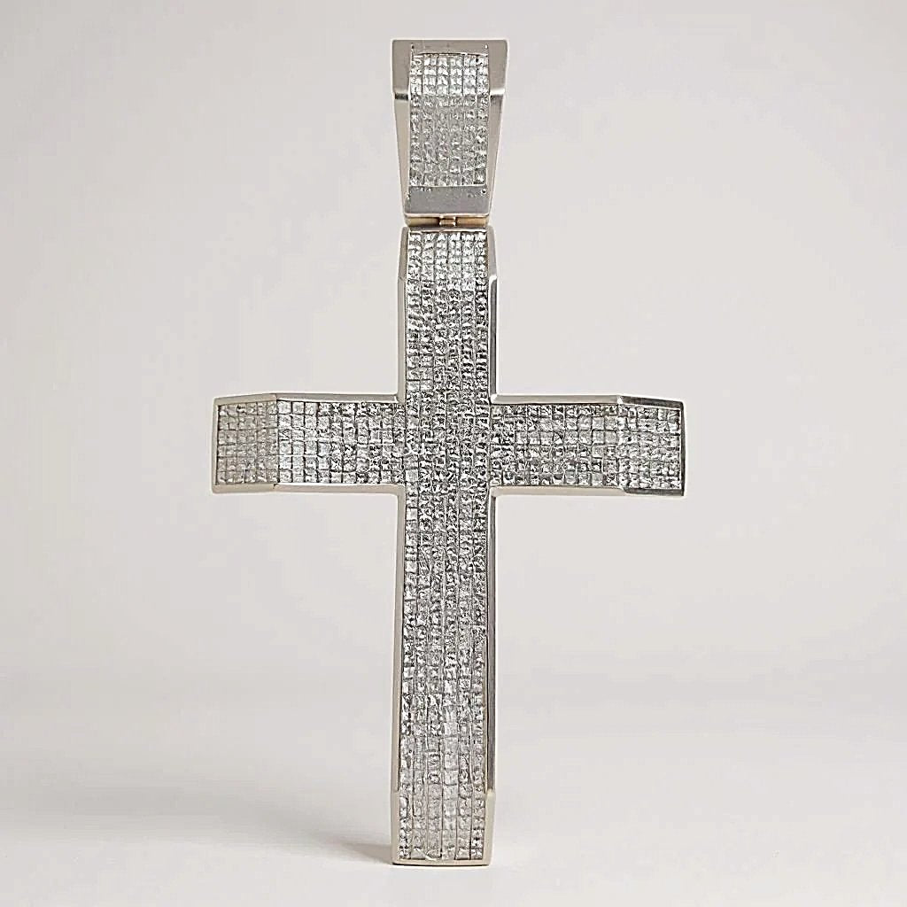 11.76 Carat Diamond Cross Pendant with 588 Diamonds in 14K White Gold.