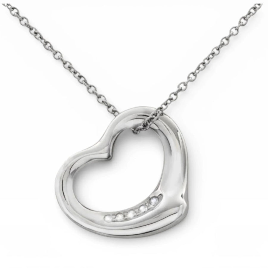 Tiffany & Co. Elsa Peretti Open Heart Pendant with Diamonds 16" Necklace. (Pre-Owned)