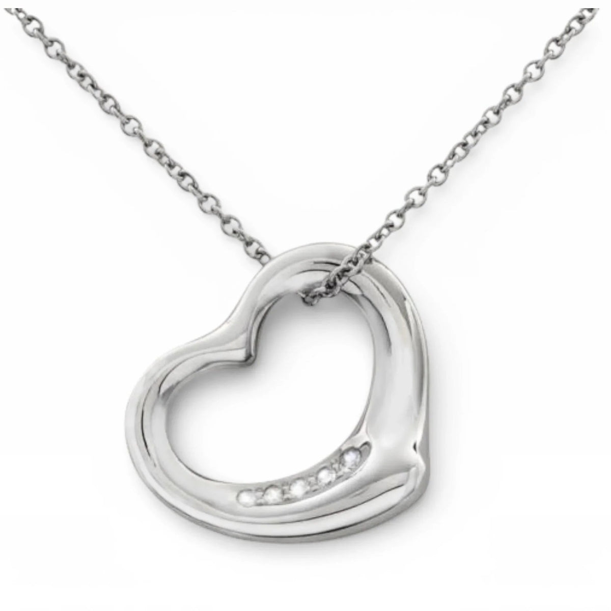 Tiffany & Co. Elsa Peretti Open Heart Pendant with Diamonds 16" Necklace. (Pre-Owned)