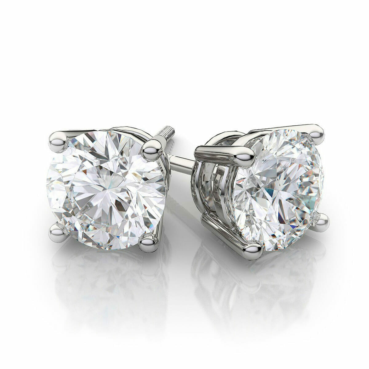 14K White Gold Four Prong Brilliant Natural Round 2.00 CT (TW) SI Quality Diamond Stud Earrings.