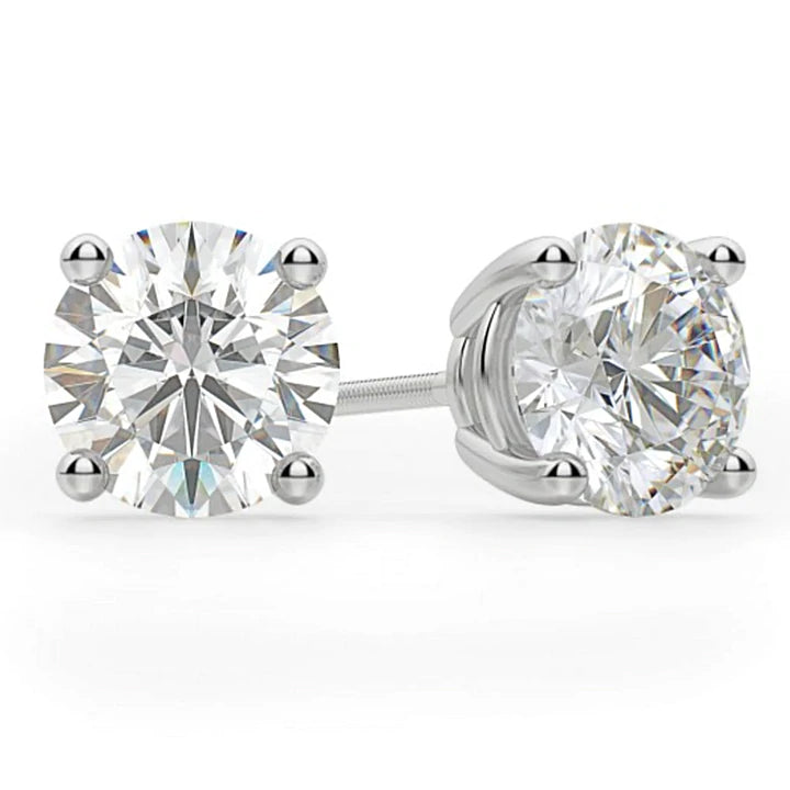 14K White Gold Four Prong Round 2.01 CT (TW) SU2 Color H Diamond Stud Earrings.