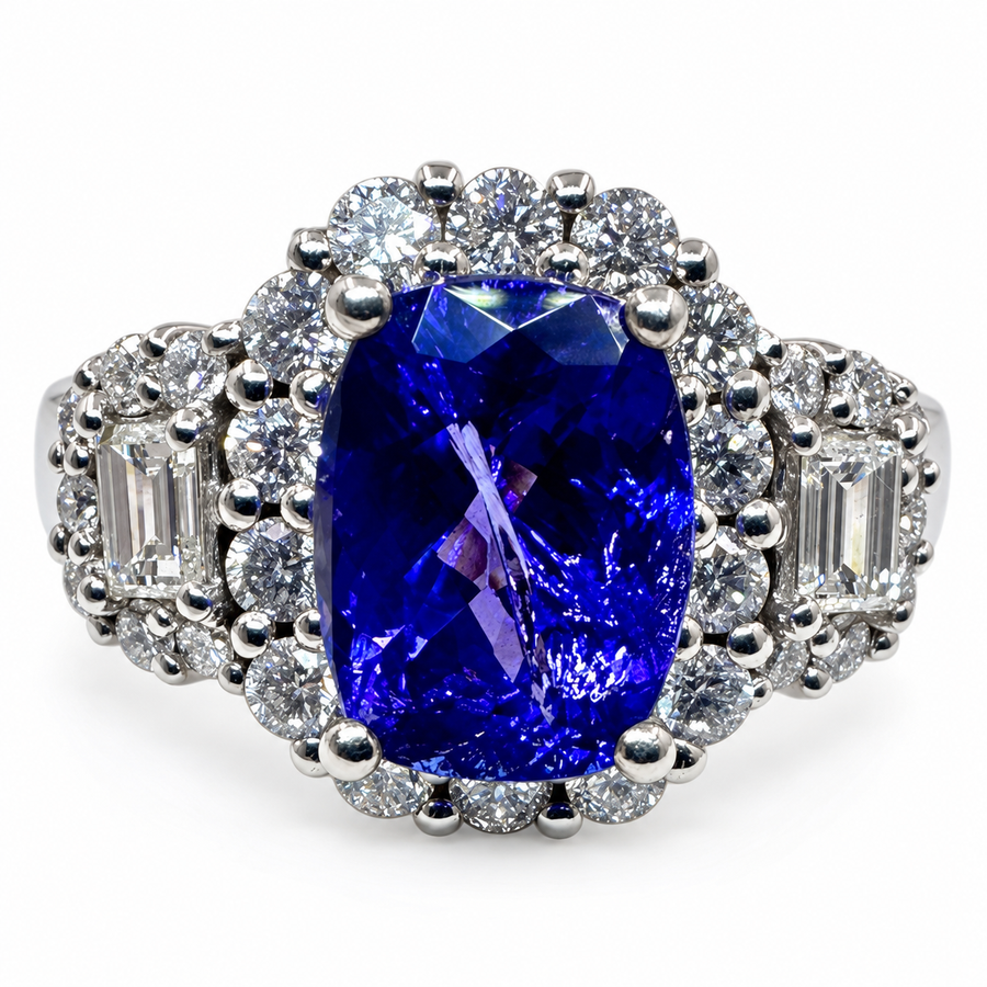 14K White Gold Ring with 1.50Ct. Tanzanite and Diamonds 1.00 Ct. (Size 6.00)