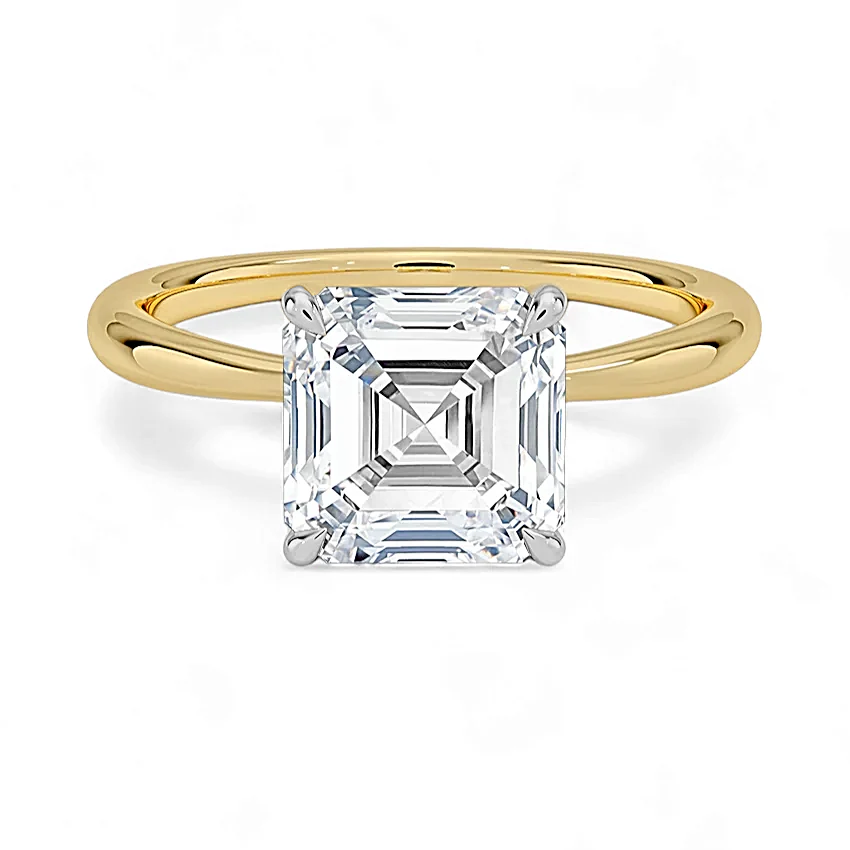 14K Gold Solitaire Engagement Ring with IGI Certified Asscher Cut Lab Grown Diamond.