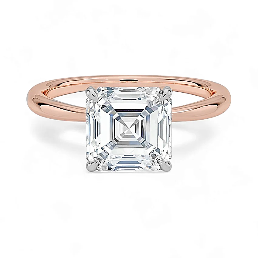 14K Gold Solitaire Engagement Ring with IGI Certified Asscher Cut Lab Grown Diamond.