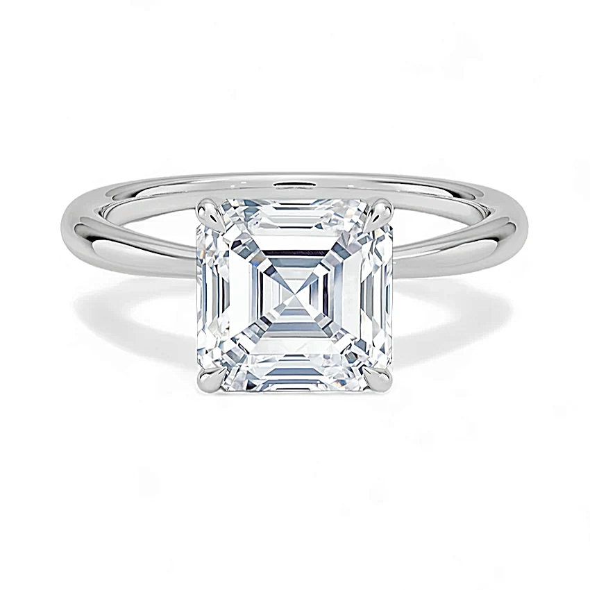 14K Gold Solitaire Engagement Ring with IGI Certified Asscher Cut Lab Grown Diamond.