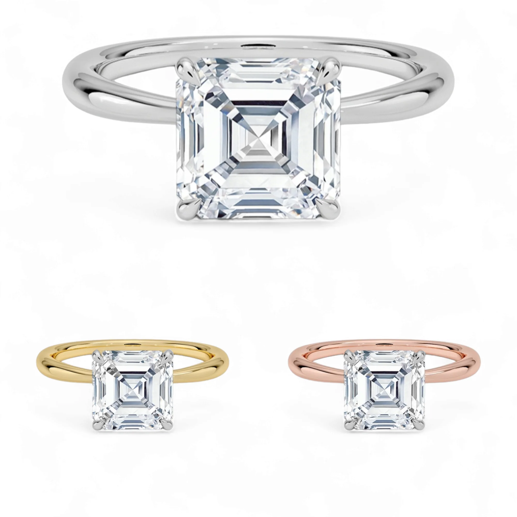 14K Gold Solitaire Engagement Ring with IGI Certified Asscher Cut Lab Grown Diamond.