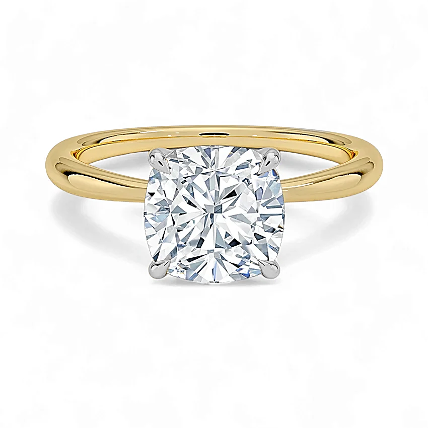 14K Gold Solitaire Engagement Ring with IGI Certified Cushion Cut Lab Grown Diamond.