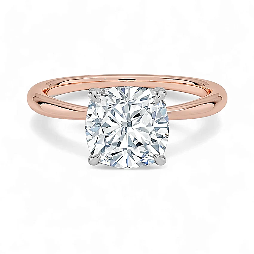 14K Gold Solitaire Engagement Ring with IGI Certified Cushion Cut Lab Grown Diamond.