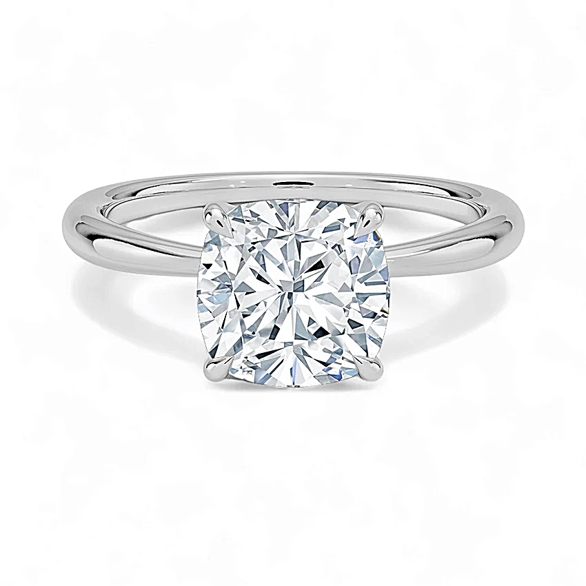 14K Gold Solitaire Engagement Ring with IGI Certified Cushion Cut Lab Grown Diamond.