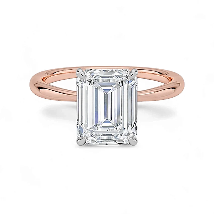 14K Gold Solitaire Engagement Ring with IGI Certified Emerald Cut Lab Grown Diamond.