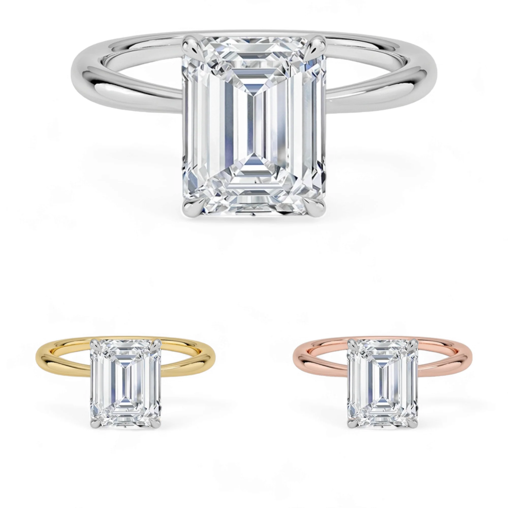 14K Gold Solitaire Engagement Ring with IGI Certified Emerald Cut Lab Grown Diamond.