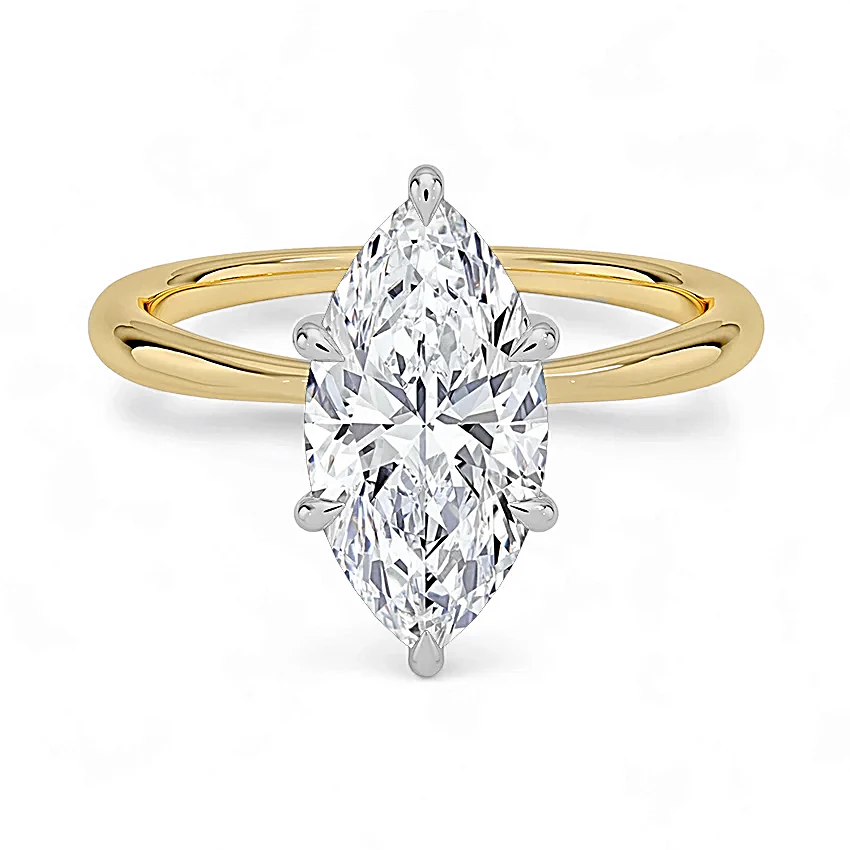 14K Gold Solitaire Engagement Ring with IGI Certified Marquise Cut Lab Grown Diamond.