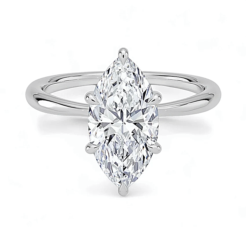 14K Gold Solitaire Engagement Ring with IGI Certified Marquise Cut Lab Grown Diamond.