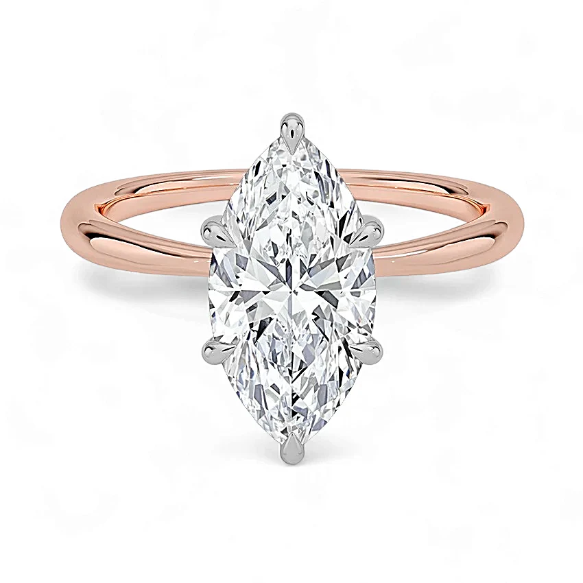 14K Gold Solitaire Engagement Ring with IGI Certified Marquise Cut Lab Grown Diamond.