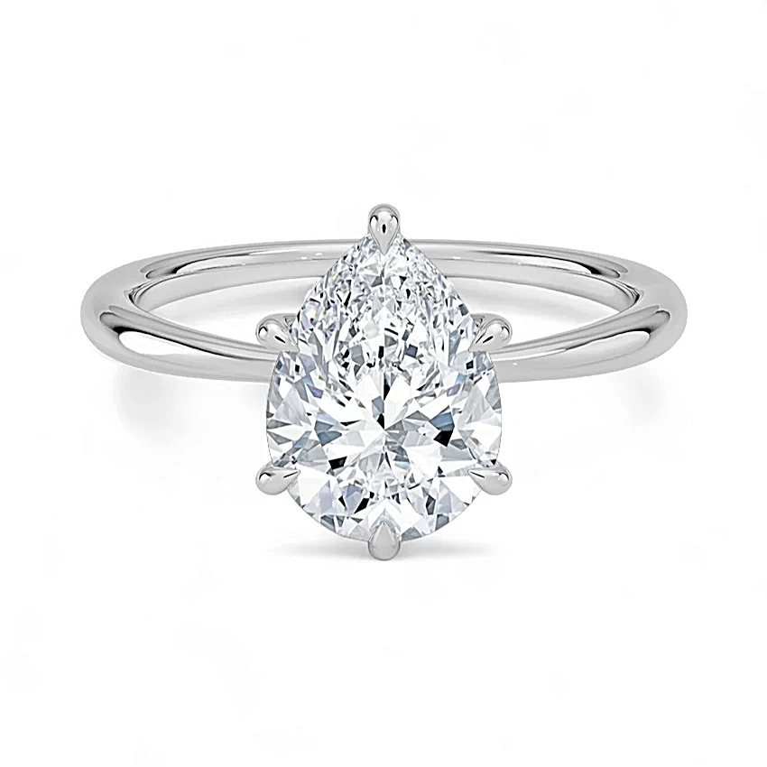 14K Gold Solitaire Engagement Ring with IGI Certified Pear Shaped Lab Grown Diamond.