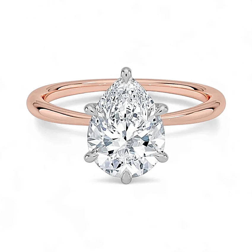 14K Gold Solitaire Engagement Ring with IGI Certified Pear Shaped Lab Grown Diamond.