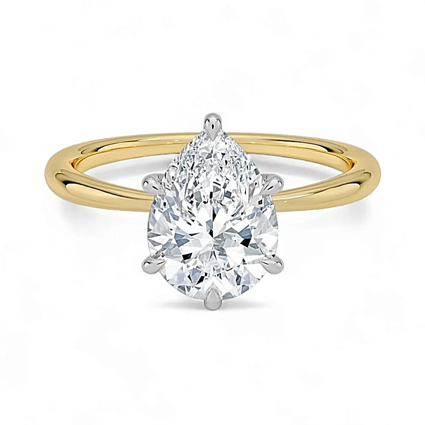 14K Gold Solitaire Engagement Ring with IGI Certified Pear Shaped Lab Grown Diamond.