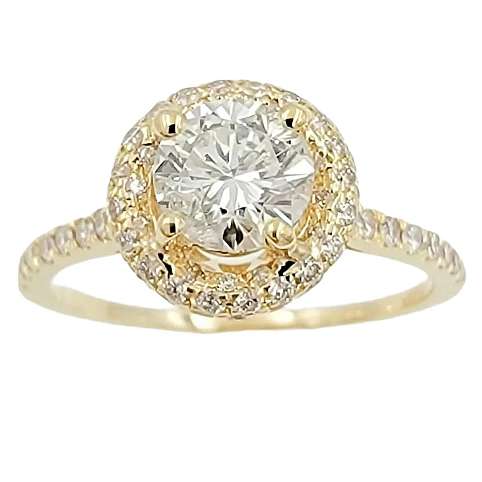 14K Yellow Gold Engagement Diamond Halo Ring.