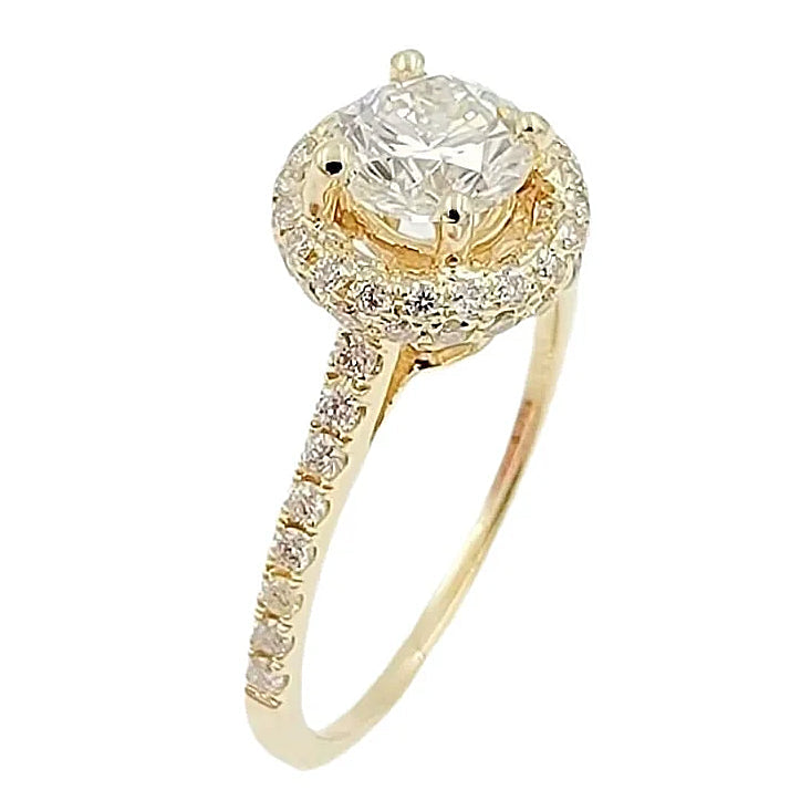 14K Yellow Gold Engagement Diamond Halo Ring.