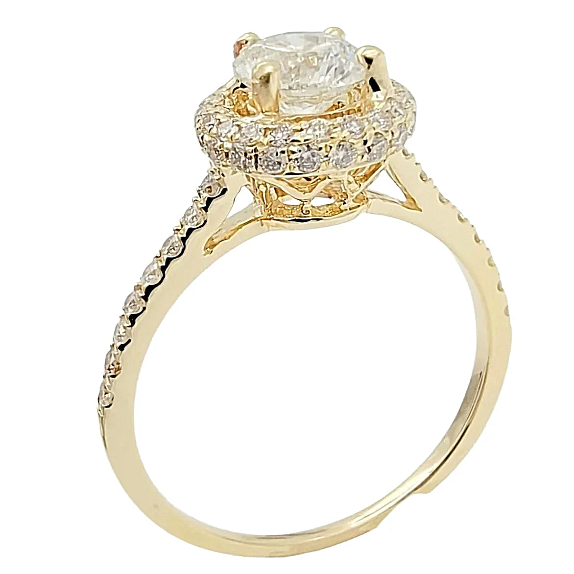14K Yellow Gold Engagement Diamond Halo Ring.