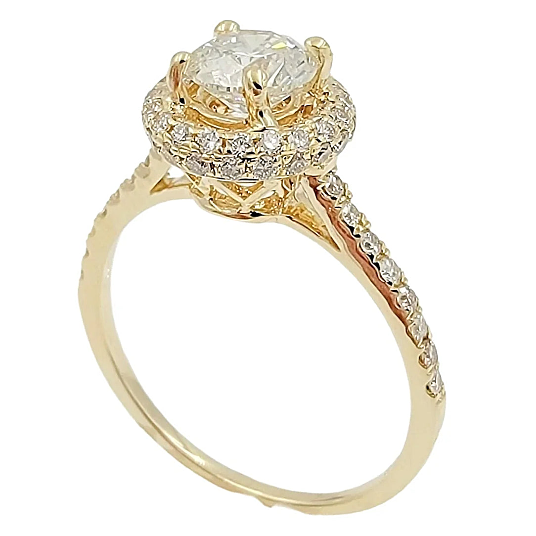 14K Yellow Gold Engagement Diamond Halo Ring.