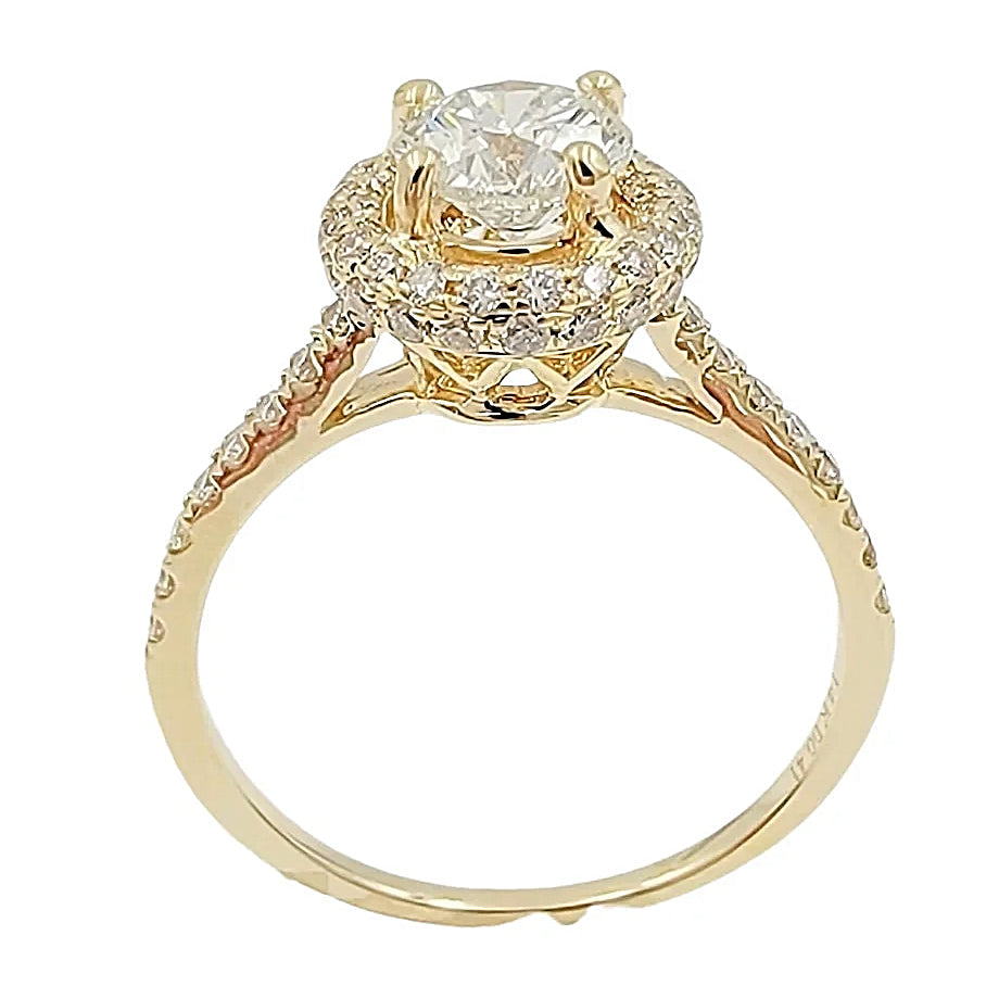 14K Yellow Gold Engagement Diamond Halo Ring.