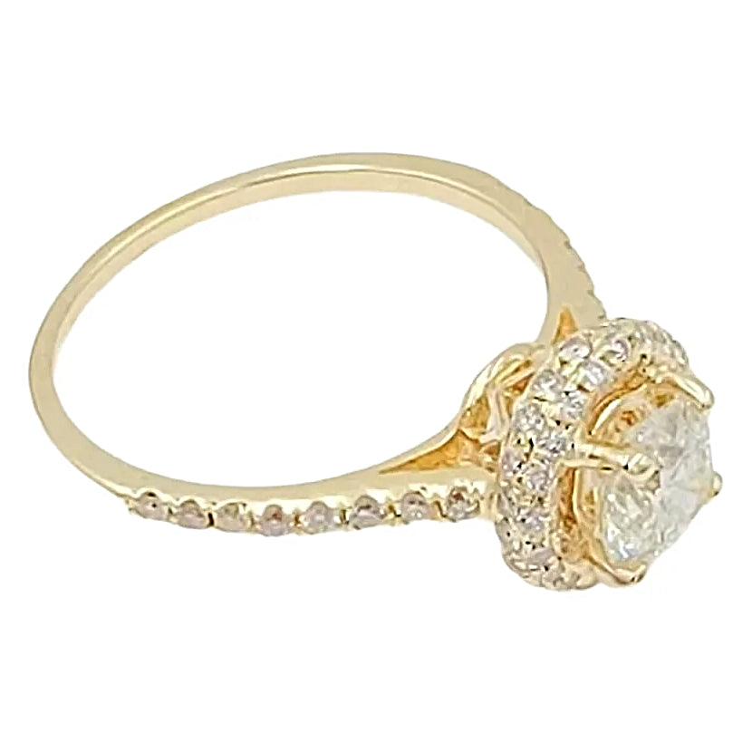 14K Yellow Gold Engagement Diamond Halo Ring.