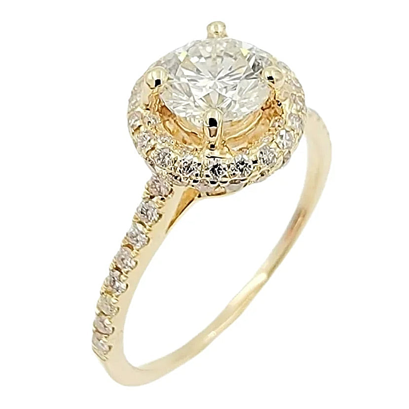 14K Yellow Gold Engagement Diamond Halo Ring.