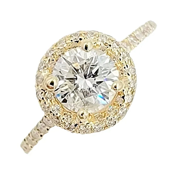 14K Yellow Gold Engagement Diamond Halo Ring.