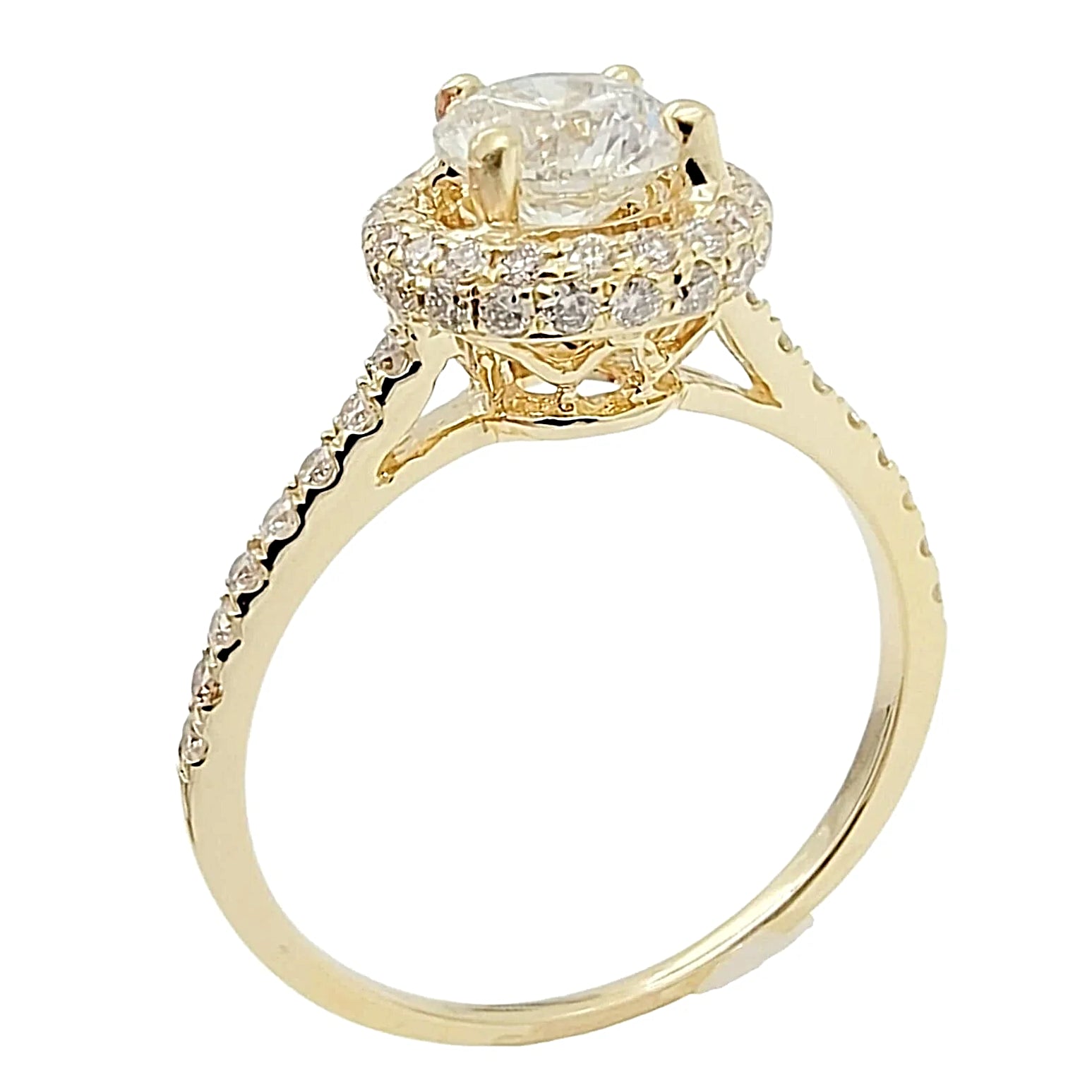 14K Yellow Gold Engagement Ring with Tapered Diamond.